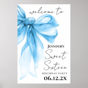 Poster Bem-vindo Blue Bow Coquette Script Sweet 16