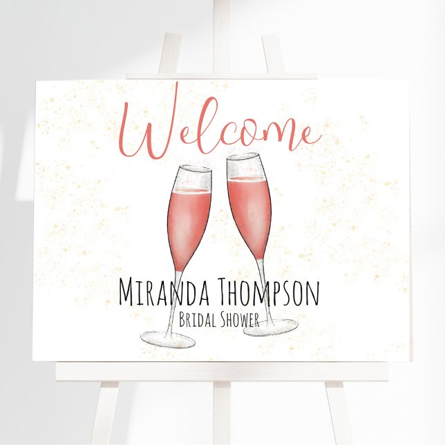 Poster Bem-vindo Brunch e Champanhe de Chá de panela Bubb (Bridal Shower welcome poster sign. with whimsical calligraphy script. )