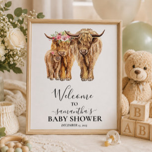Poster Bem-vindo Casais de Vaca de Highland Baby Shower