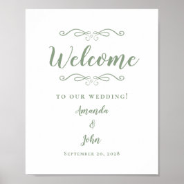 Poster Bem-vindo Casamento Elegante Calliografia Sage Gre