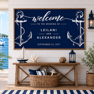 Poster Bem-vindo Casamento Náutico Âncora Marinha