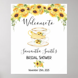 Poster Bem-vindo Chá de noiva sinal floral girassóis
