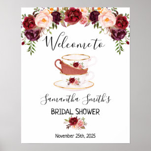 Poster Bem-vindo Chá de panela sinal floral marsala