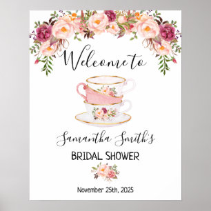 Poster Bem-vindo Chá revelação casamento rosa sinal flora