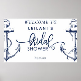 Poster Bem-vindo Chuveiro de Noiva Náutico Âncora Branco