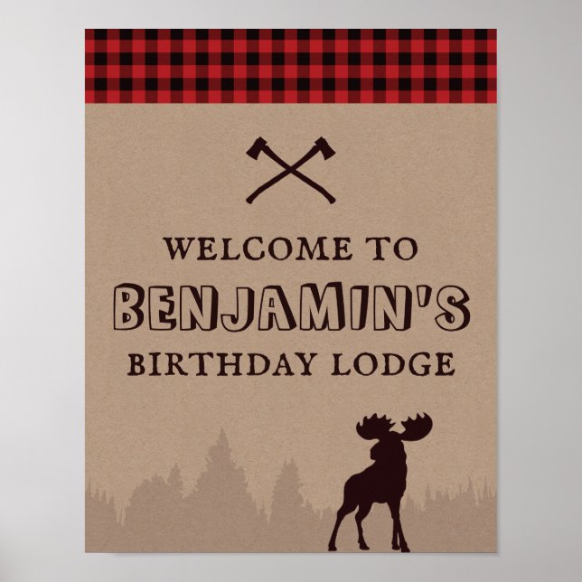 Poster Bem-vindo de aniversário ao estilo lenhador com xa (Frente)