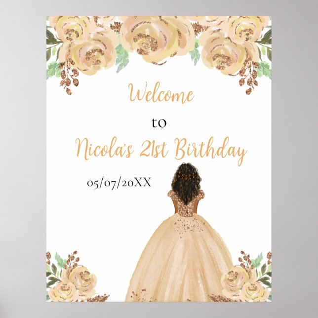 Poster Bem-vindo de Aniversário Princesa Peach Floral com (Frente)