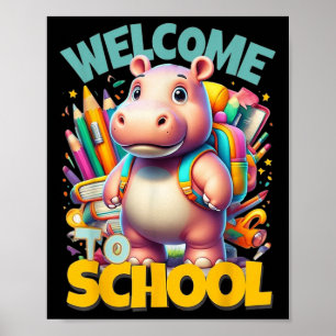 Poster Bem-vindo de volta à escola Feliz Hipopótamo Legal