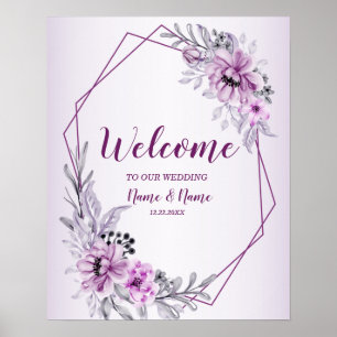 Poster Bem-vindo Festa de Casamento Rosa Floral Violeta R