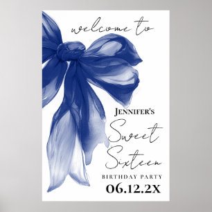 Poster Bem-vindo Navy Bow Coquette Script Sweet 16 