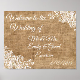 Pôster Bem-vindo Personalizado ao Casamento de Linho Rúst