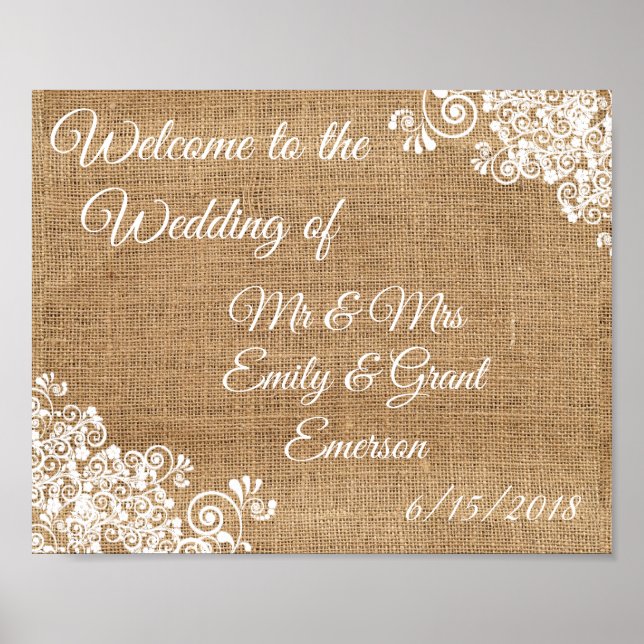 Pôster Bem-vindo Personalizado ao Casamento de Linho Rúst (Frente)
