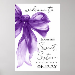 Poster Bem-vindo Purple Bow Coquette Script Sweet 16