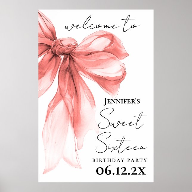 Poster Bem-vindo Rose Gold Arco Coquette Script Sweet 16  (Frente)