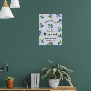 Poster Bem-vindo Sinal de Baby Shower Menino Mirtilo Doce