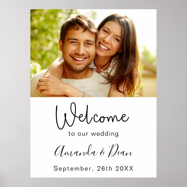 Poster Bem-vindo sinal de casamento foto script branco (Frente)
