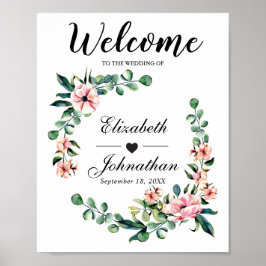 Poster Bem-vindo Sinal de Casamento Greenery Wreath |