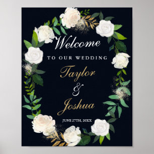 Poster Bem-vindo Sinal de Casamento Rodinha Floral Azul-M
