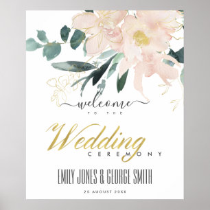 POSTER BEM-VINDO-VINDO À CASAMENTO DE ÁGUA FLORAL DOURA
