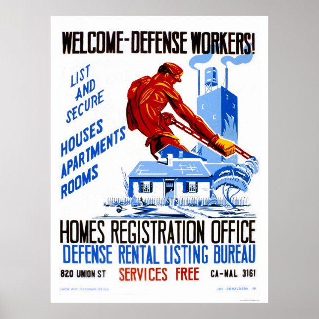 Poster Bem-vindos à Defesa dos Trabalhadores 1941 WPA (Frente)