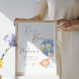 Poster Bem-vindos animais Bear Pastel primeiro aniversari
