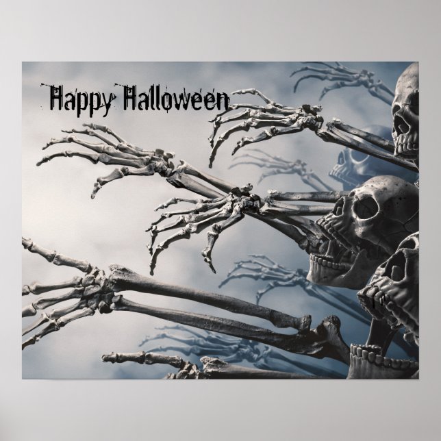 Poster Bem-vindos Mortais tolos Zombie Skeleton Assustado (Frente)