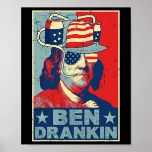 Poster Ben Bebendo Cerveja 4 De Julho Retro Amante Da Cer