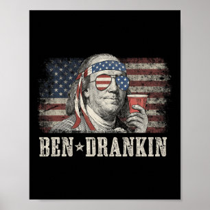 Poster Ben Drankin Beer 4 De Julho Vintage Flag Engraçado