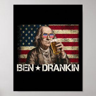 Poster Ben Drankin Funny Beer 4 De Julho Retro Usa Flag