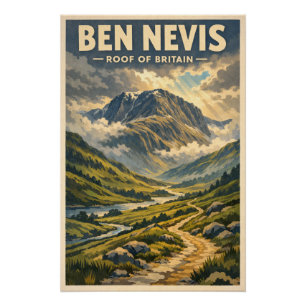 Pôster Ben Nevis, Reino Unido, em um clássico estilo retr