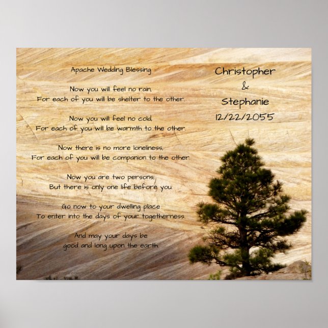 Poster Bênção de Casamento Apache Pedra Marrom Claro e Ár (Frente)