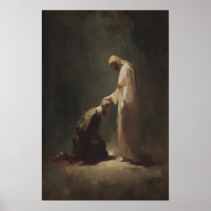 Poster Bênção de Jesus a um Homem, Arte Cristã de Parede,