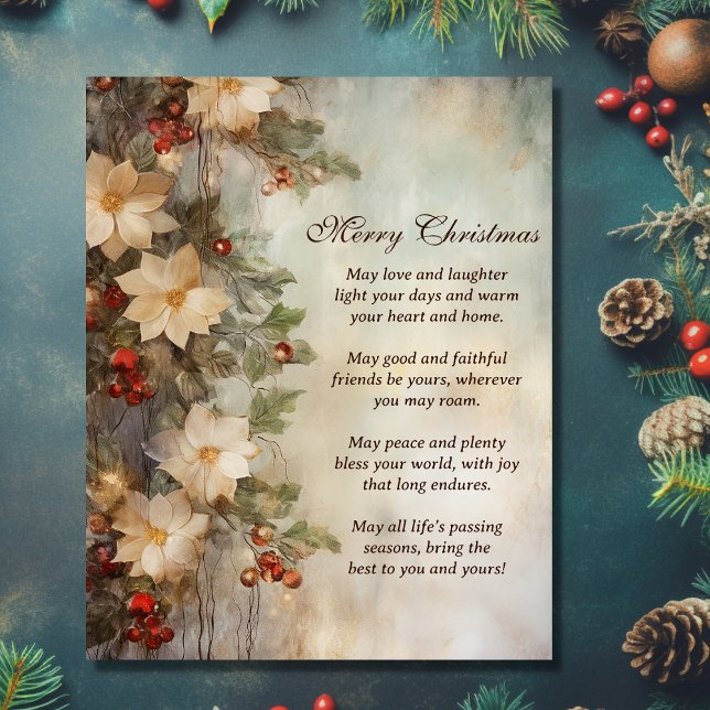 Poster Bênção Irlandesa de Natal | Flores de inverno Boni (Christmas Irish Blessing  Pretty Winter Flowers Poster)