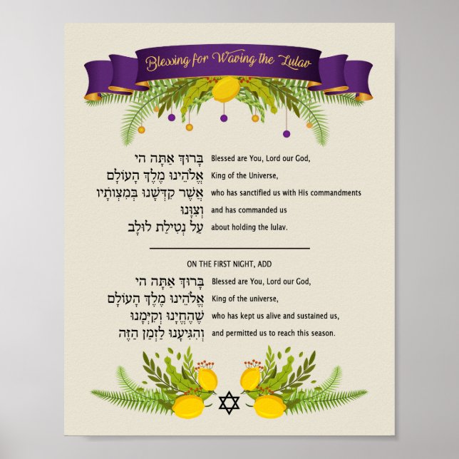 Poster Bênção por Ativar Lulav durante Sukkot (Frente)