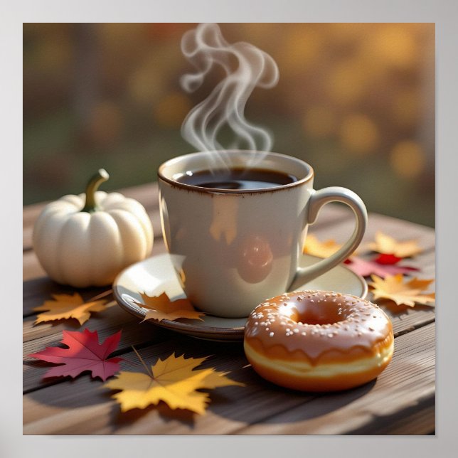Poster Bênçãos de Outono, Café Quente e um Donut (Frente)