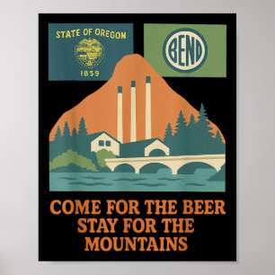 Poster Bend Oregon Retro-vintage Mounains &amp; Beer For