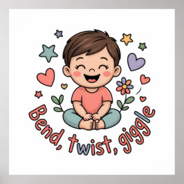 Poster Bend twist giggle cute yoga kid