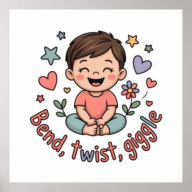 Poster Bend twist giggle cute yoga kid (Frente)