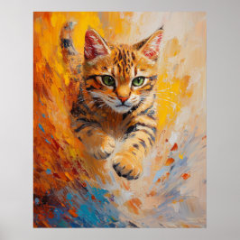 Poster Bengal Cat, Feline Flight in a Forest of Fire