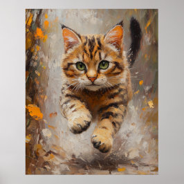 Poster Bengal Cat Leaping Through Autumn Whispers