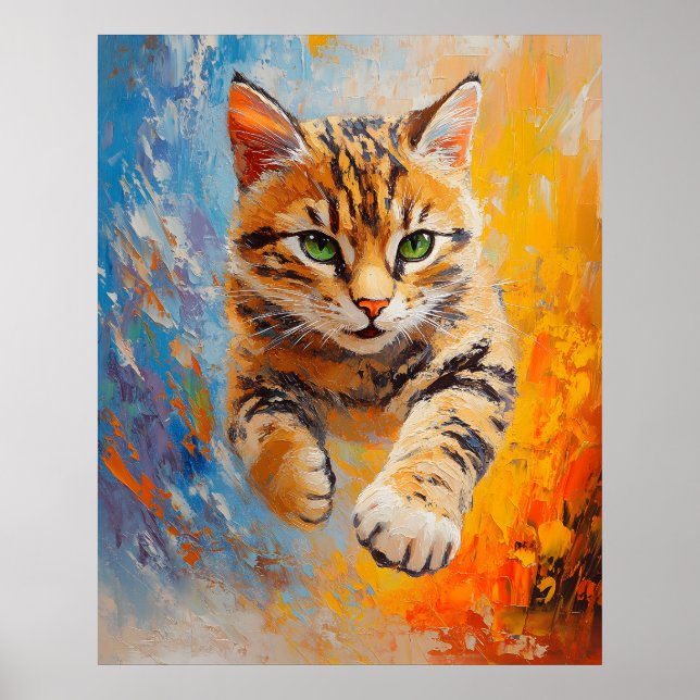 Poster Bengal Cat Leaping Through Fire and Ice (Frente)