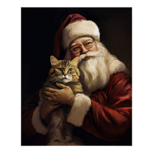 Pôster Bengala Cat com Papai Noel Natal Festivo