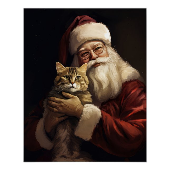 Pôster Bengala Cat com Papai Noel Natal Festivo (Frente)