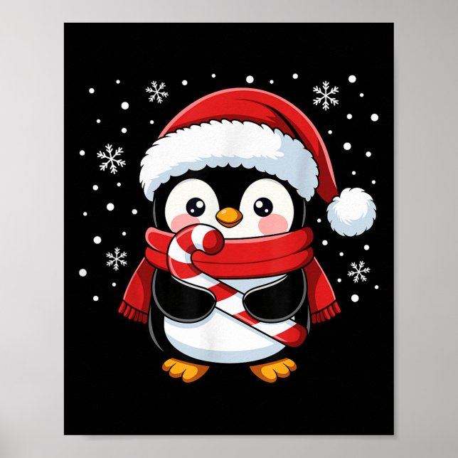 Poster Bengala de Natal de Pinguim Inverno Menina B (Frente)
