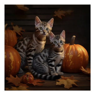 Pôster Bengala Kitten Autumn Delight Pumpkin