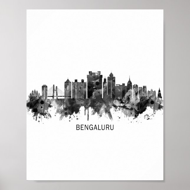 Poster Bengaluru Karnataka Skyline BW (Frente)