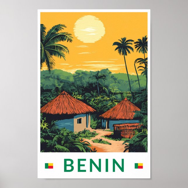 Poster Benin Sunset Illustration Viagem Art Vintage (Frente)