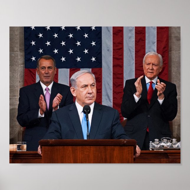 Pôster Benjamin (Bibi) Netanyahu fala antes do Congresso (Frente)