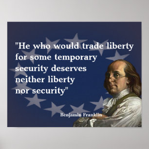 Poster Benjamin Franklin Citação sobre Liberdade
