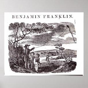 Poster Benjamin Franklin conduz sua experiência do